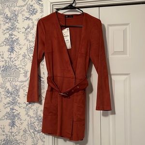 Faux Suede Jumpsuit Dress